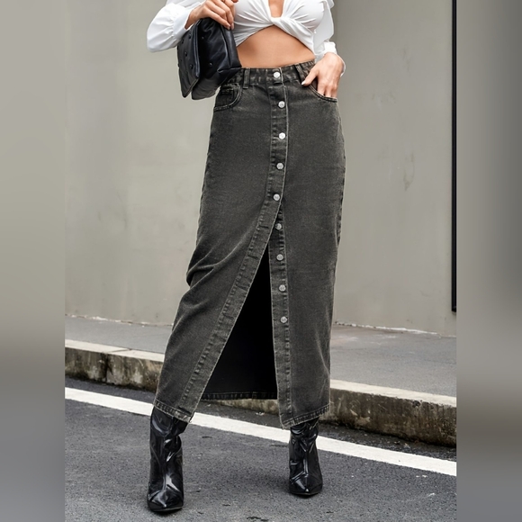 Button Up High Rise Denim Skirt - Picture 5 of 5